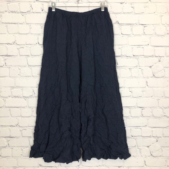 M Square Palazzo Crinkle Wide Leg Pants Size 2 XL Navy Lagenlook Artsy - Picture 1 of 7